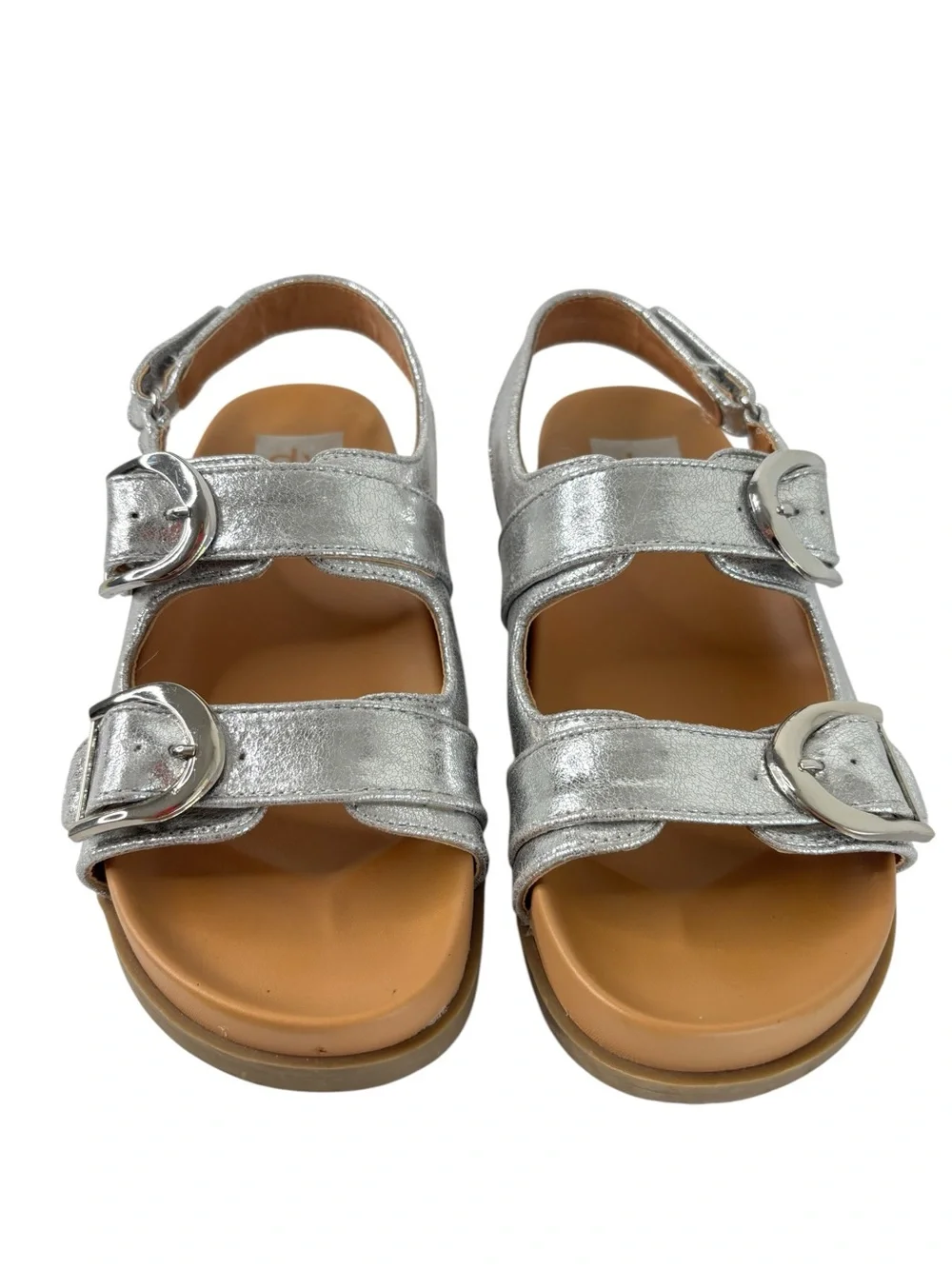 Dolce Vita Alameda Sandals Womens Sz 6.5 Metallic Silver Hook & Loop Ankle Strap